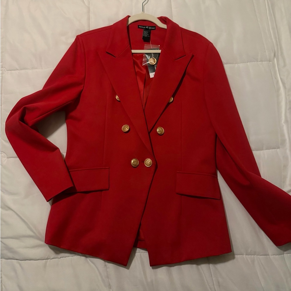 Elegant Red Blazer with Gold Accents wore twice